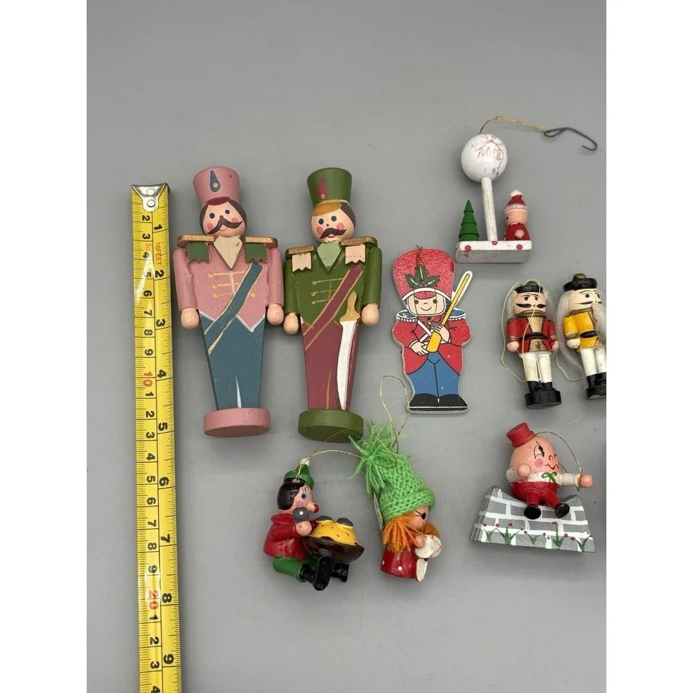 VTG Christmas Ornaments Lot 17 Brass Horse Wood Nutcracker Soldier Humpty Dumpty
